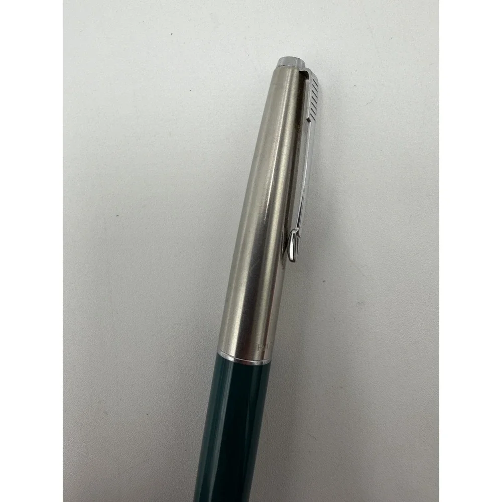 1970s PARKER 45 FOUNTAIN PEN Teal Brushed Chrome Vintage All Original